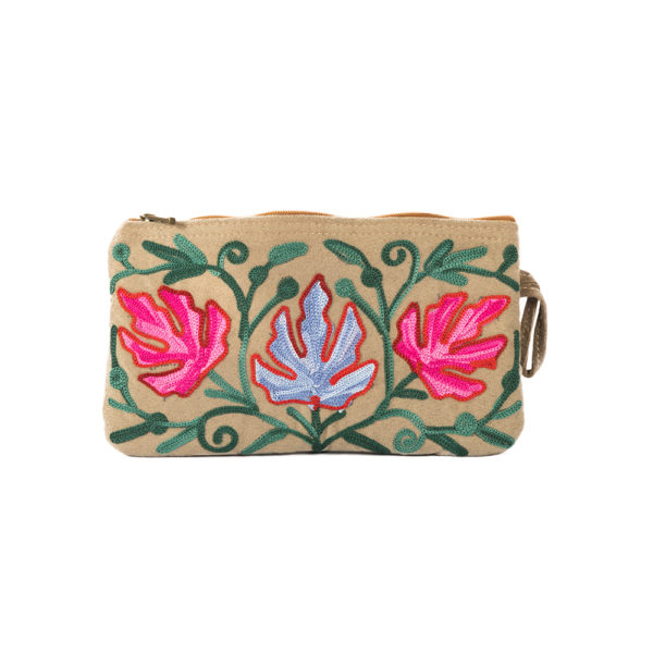 Kong Posh Pouch Clutch bag for Women Suede Leather | Kashmiri Crewel  Embroidery (Beige Blue) : Amazon.in: Fashion