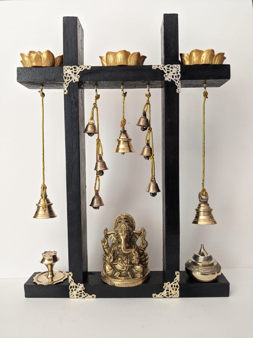Ganpati frame with pure brass statue and bells